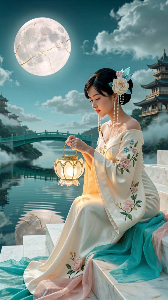 Vertical seated portrait: adult Chang'e 