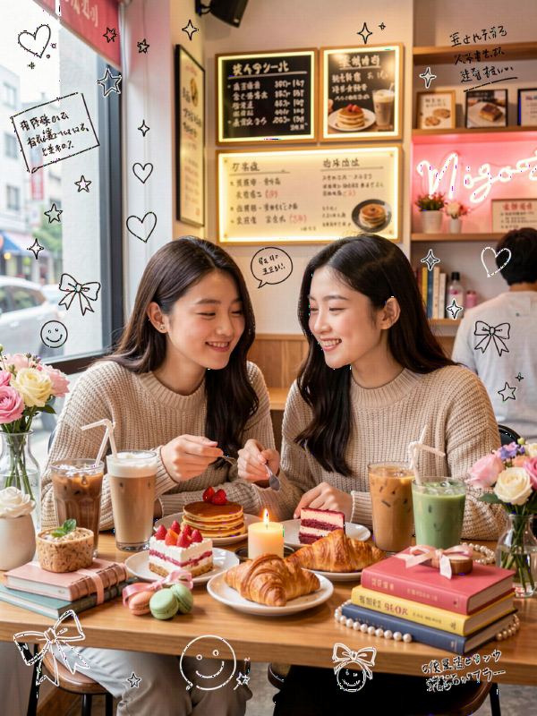 Ultra-realistic cozy Japanese-Korean caf