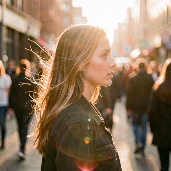 Cinematic golden hour street portrait of